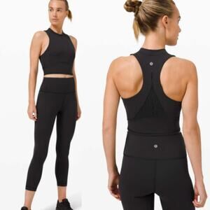 Lululemon Everlux and Mesh Cropped Tank 8 Black Racerback Activewear